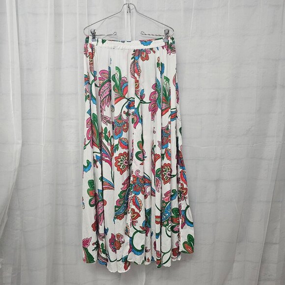 Magic White Pink Floral Paisley Maxi Skirt Boho A-Line Festival M - Picture 1 of 10
